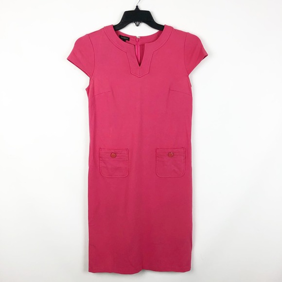 Talbots Womens Dress Size 2 Pink Stretch Split V-Neck Short Sleeve Knee Length - Picture 1 of 11